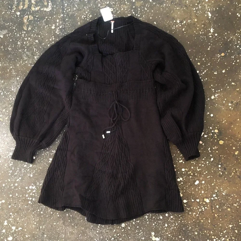 Free People Emmaline Mini Dress Black Knit - Picture 7 of 8